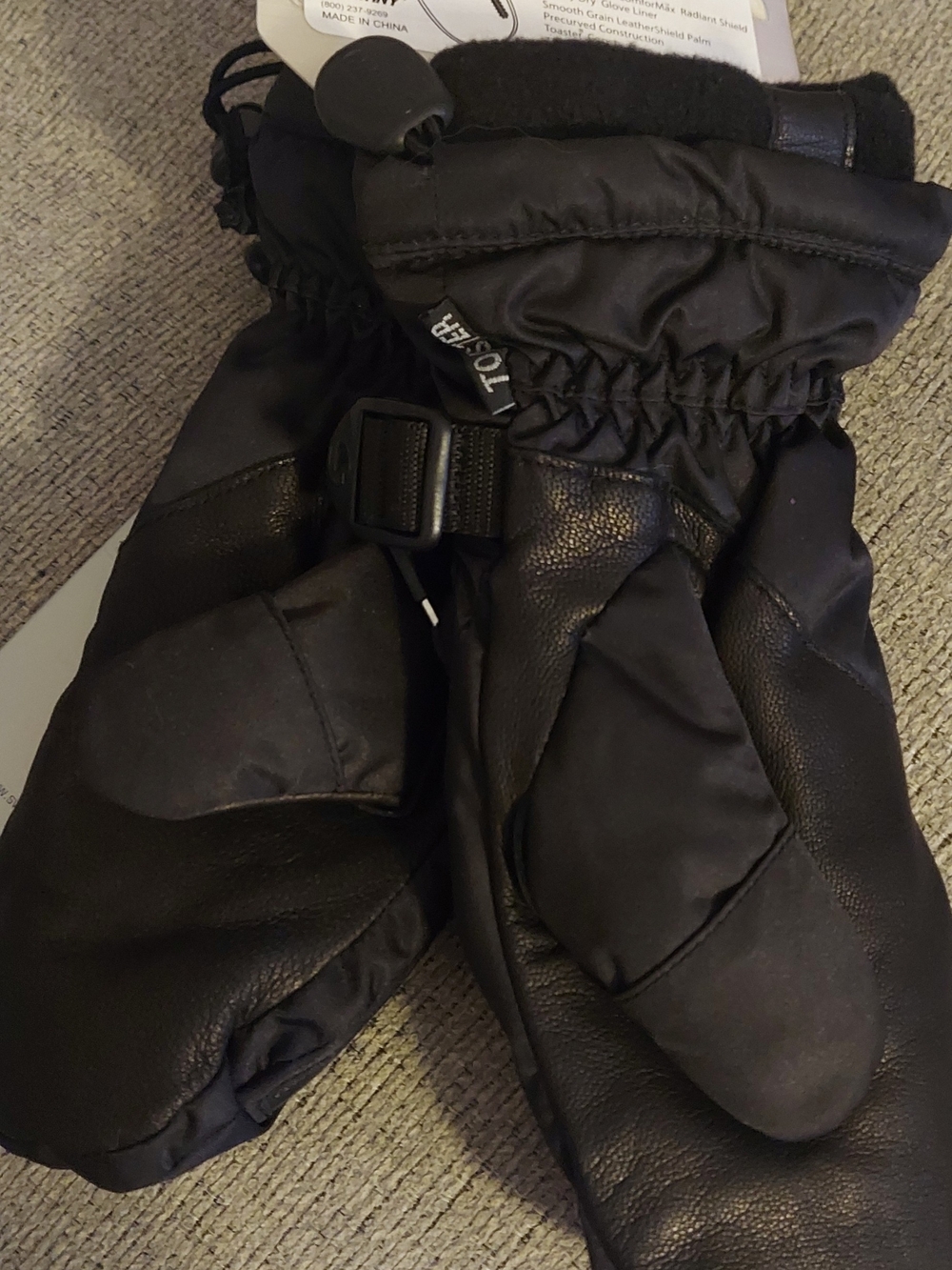 Black Women's Snow Mittens with Wrist Strap by - Picture 5 of 6
